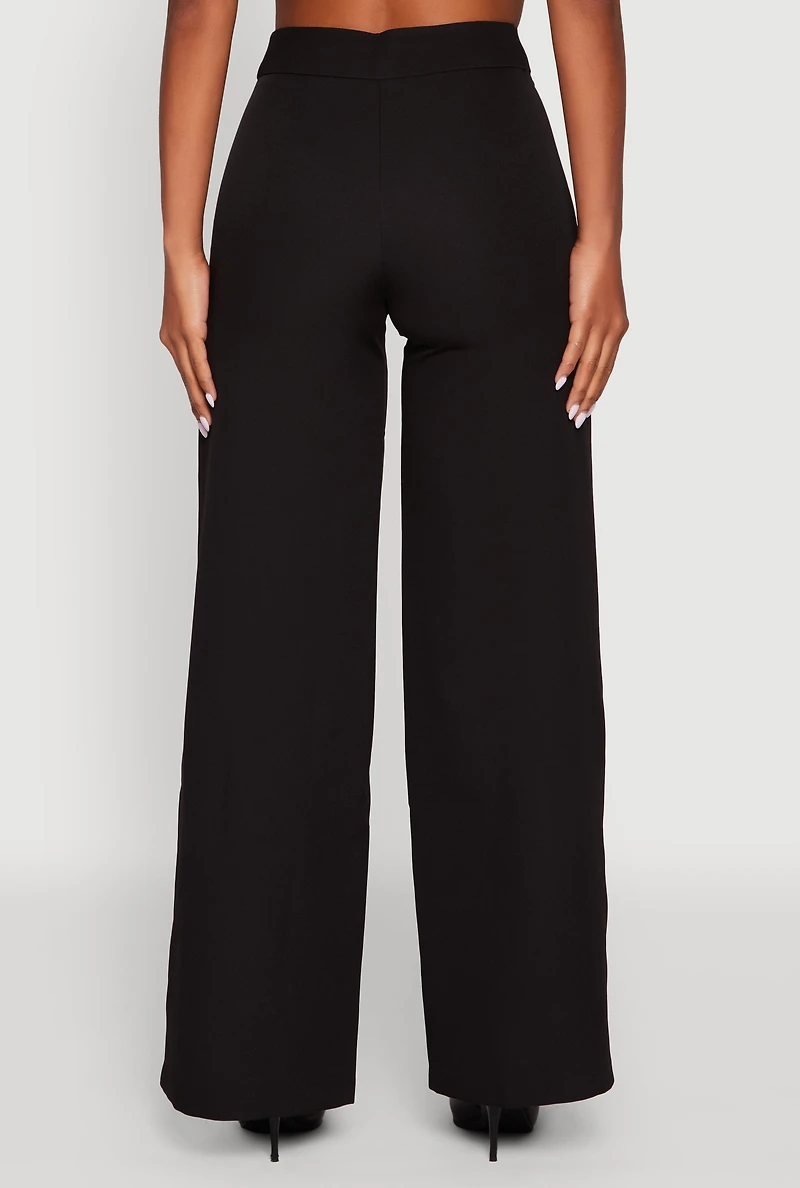 Womens Single Button Wide Leg Dress Pants, Black, Size S