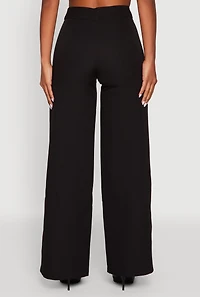 Womens Single Button Wide Leg Dress Pants, Black, Size S