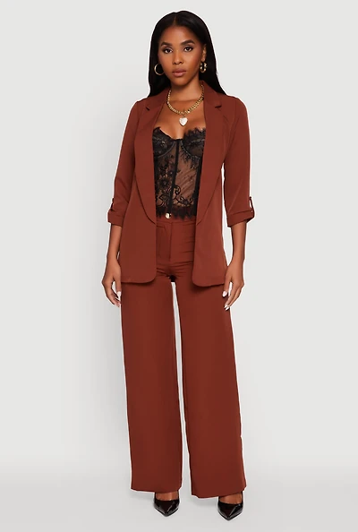 Womens Single Button Wide Leg Dress Pants, Brown, Size L