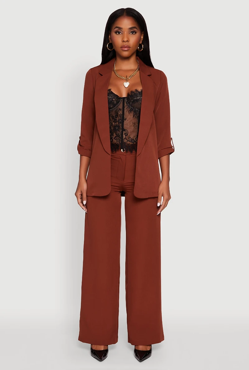 Womens Single Button Wide Leg Dress Pants, Brown, Size S