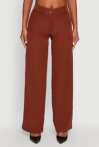 Womens Single Button Wide Leg Dress Pants, Brown, Size S