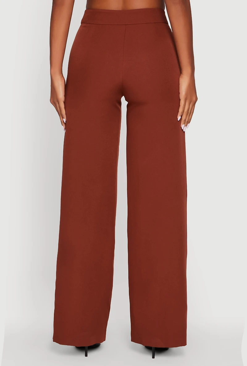 Womens Single Button Wide Leg Dress Pants, Brown, Size S