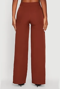 Womens Single Button Wide Leg Dress Pants, Brown, Size S