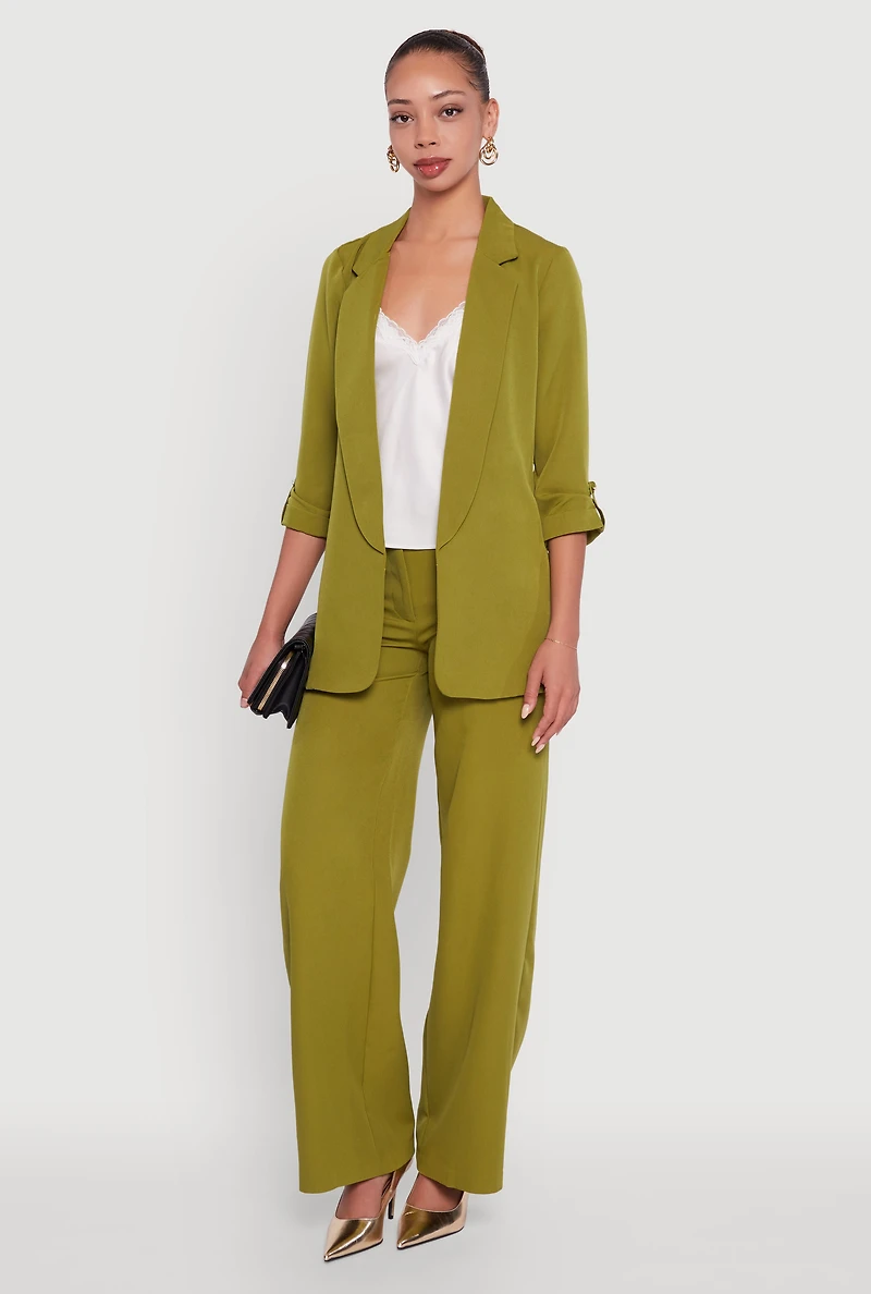 Womens Single Button Wide Leg Dress Pants,