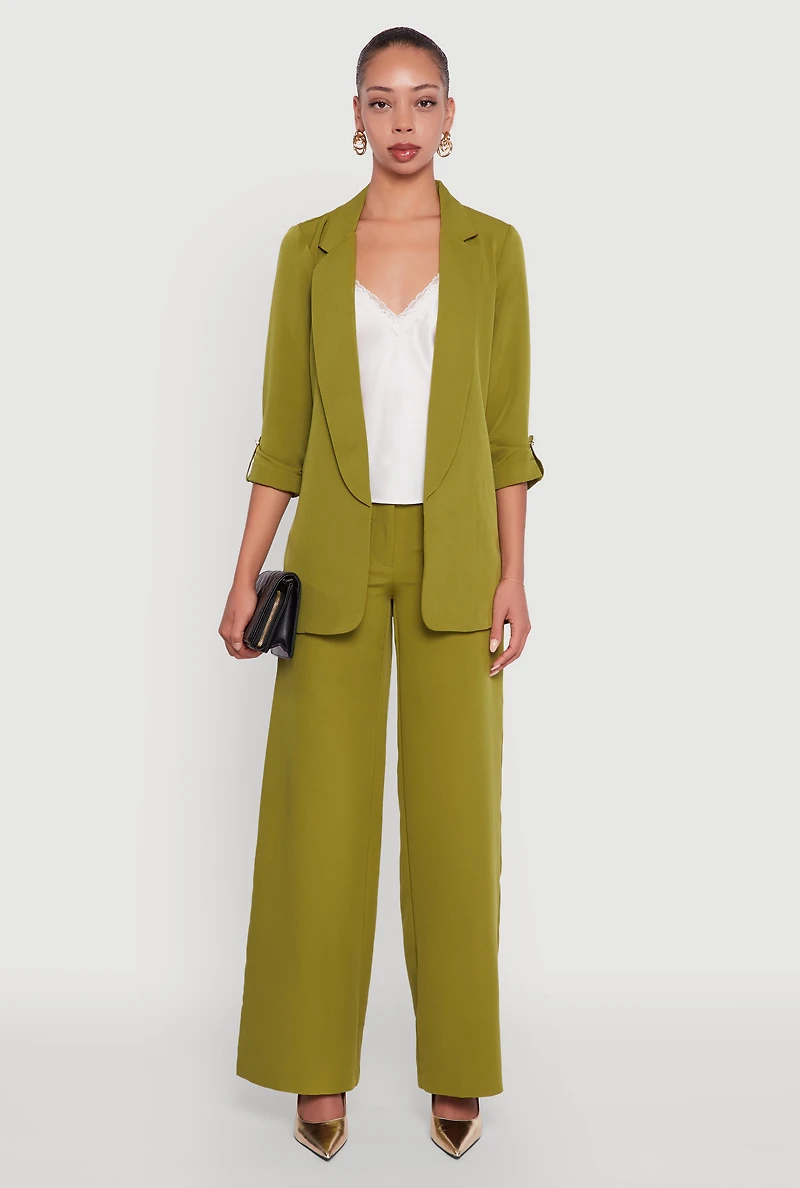 Womens Single Button Wide Leg Dress Pants,