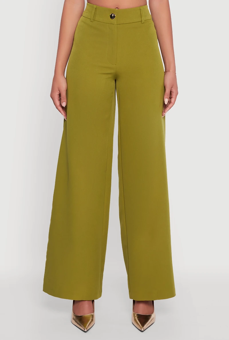 Womens Single Button Wide Leg Dress Pants,