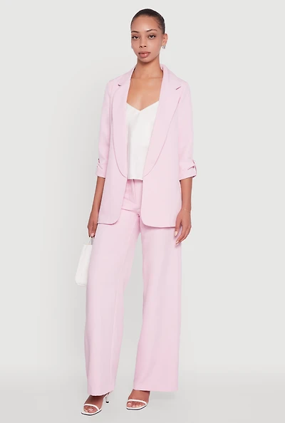 Single Button Wide Leg Dress Pants