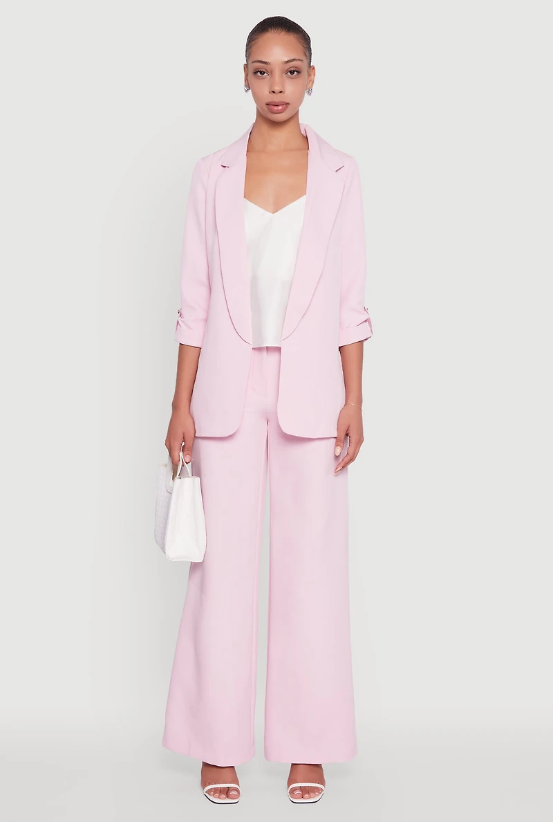 Single Button Wide Leg Dress Pants