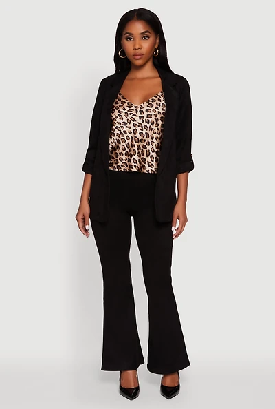 Womens Faux Suede Pull On Flare Pants, Black, Size M