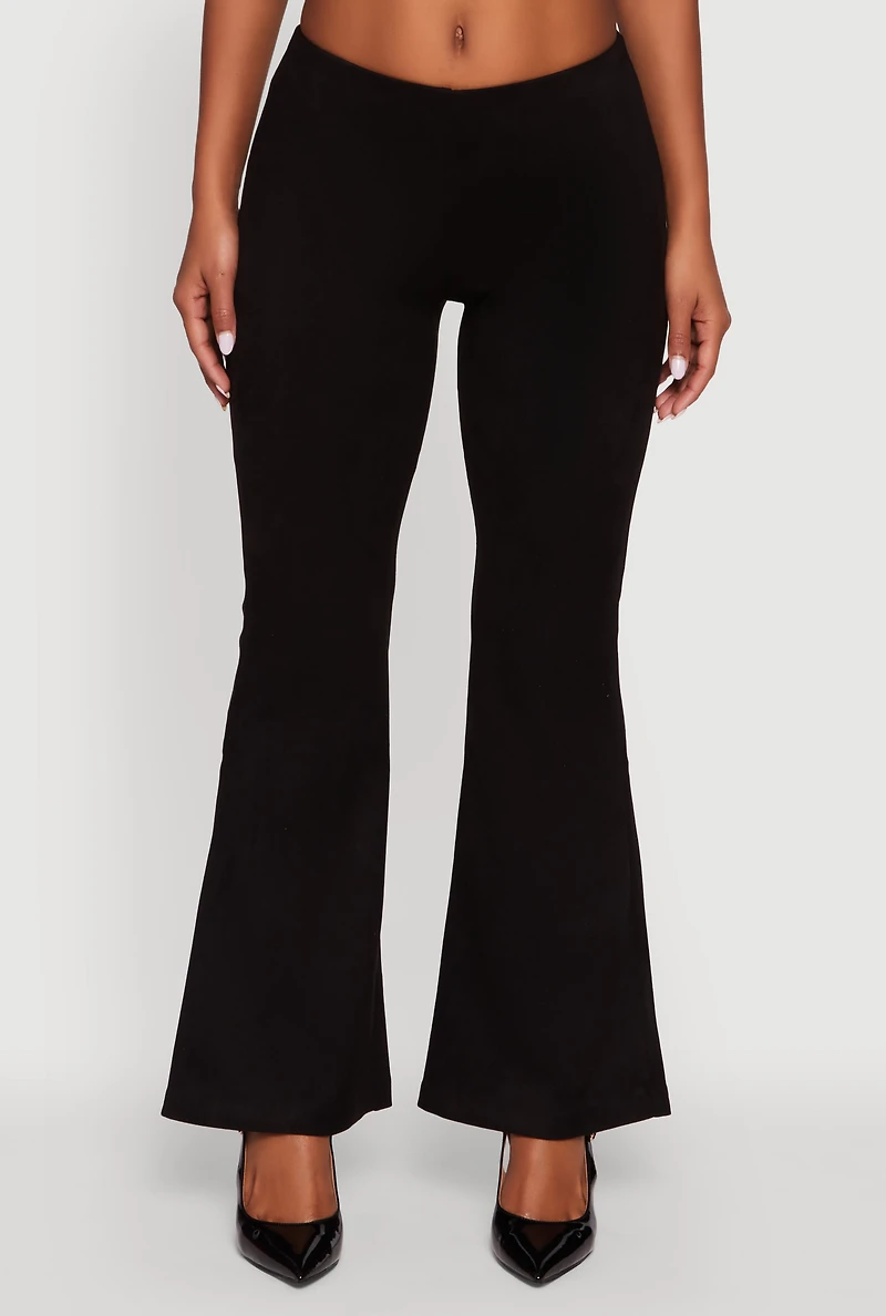 Womens Faux Suede Pull On Flare Pants, Black, Size M