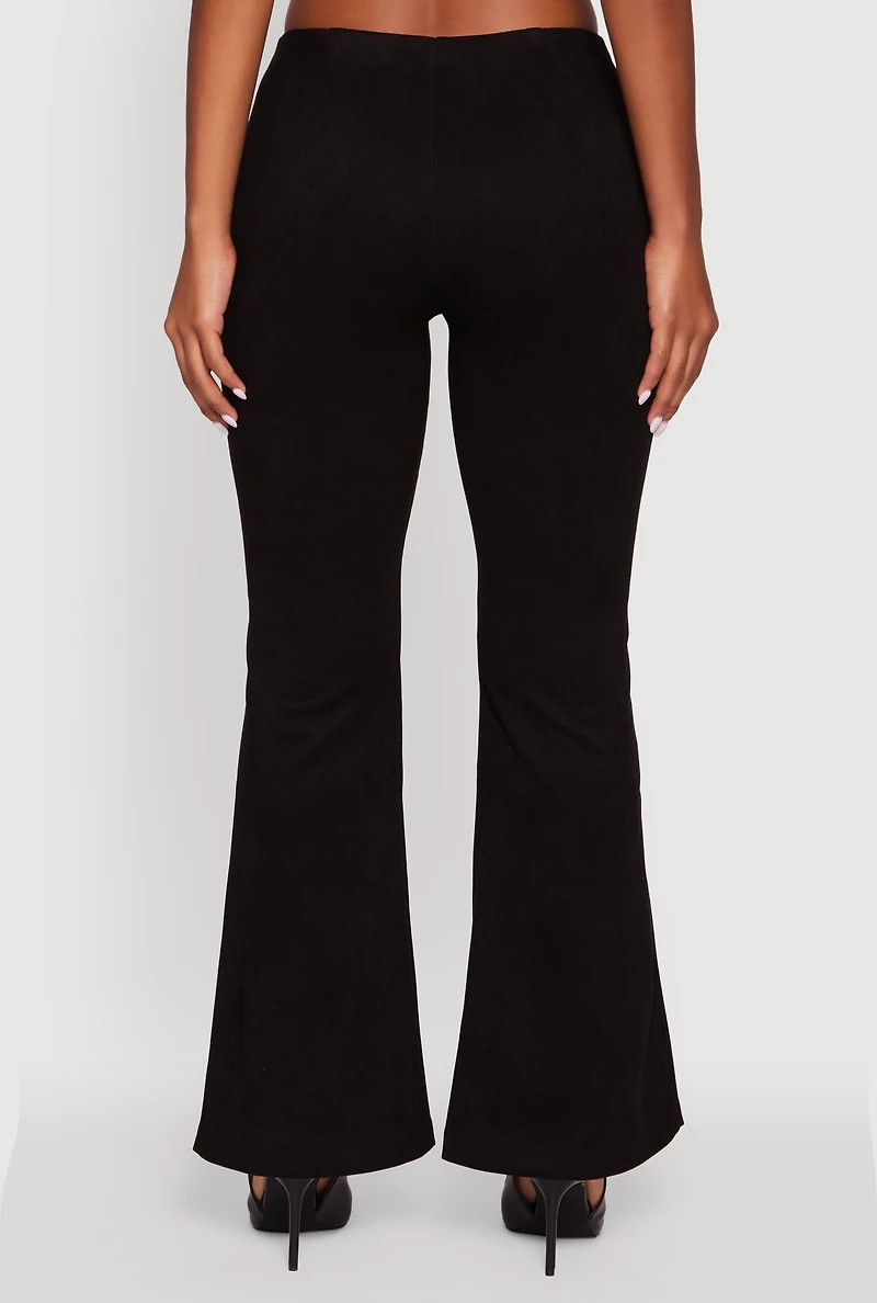 Womens Faux Suede Pull On Flare Pants, Black, Size M