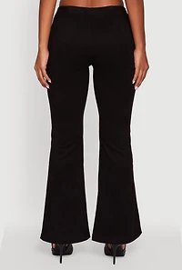 Womens Faux Suede Pull On Flare Pants, Black, Size M