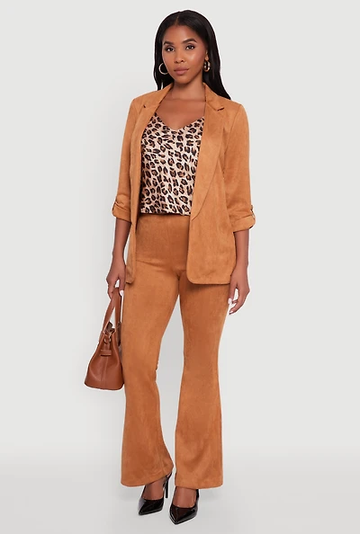 Womens Faux Suede Pull On Flare Pants, Brown, Size M