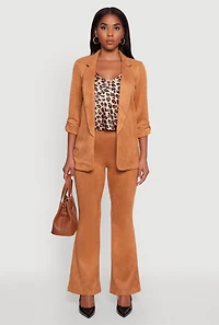 Womens Faux Suede Pull On Flare Pants, Brown, Size M