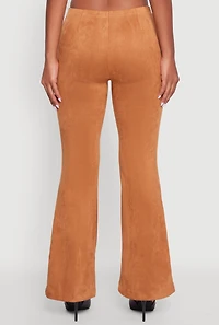 Womens Faux Suede Pull On Flare Pants, Brown, Size M
