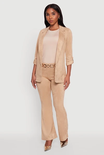 Faux Suede Pull On Flare Pants