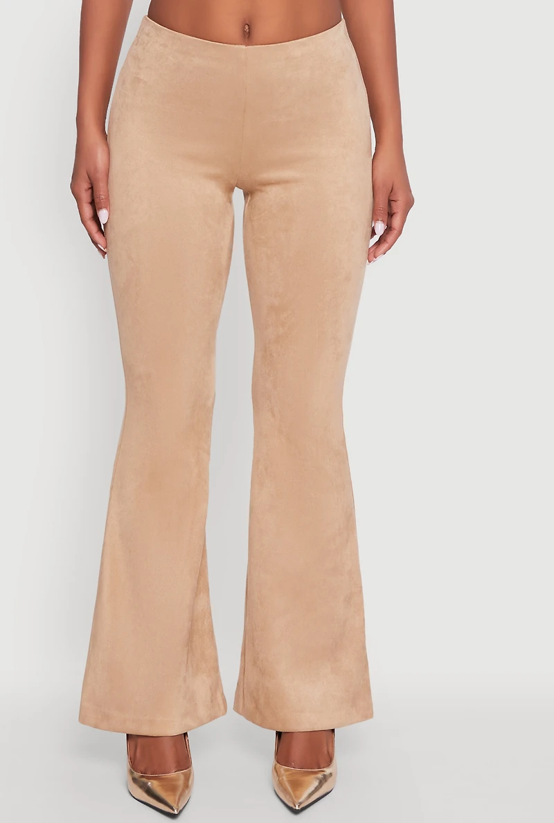 Faux Suede Pull On Flare Pants