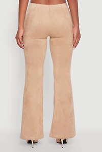Womens Faux Suede Pull On Flare Pants, Khaki,