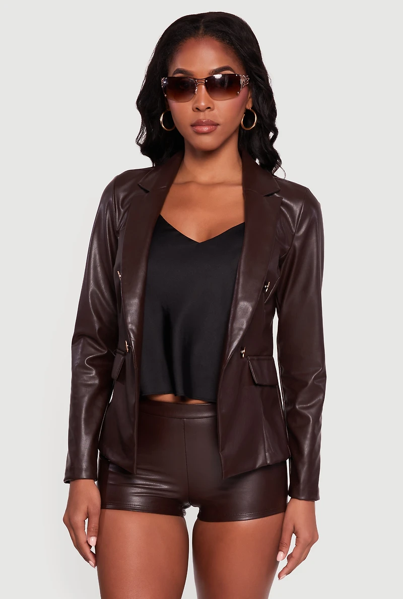 Faux Leather Fleece Lined Blazer