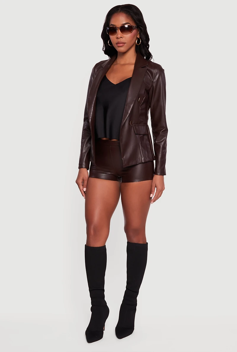Faux Leather Fleece Lined Blazer