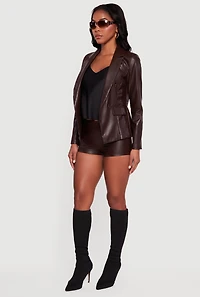 Faux Leather Fleece Lined Blazer