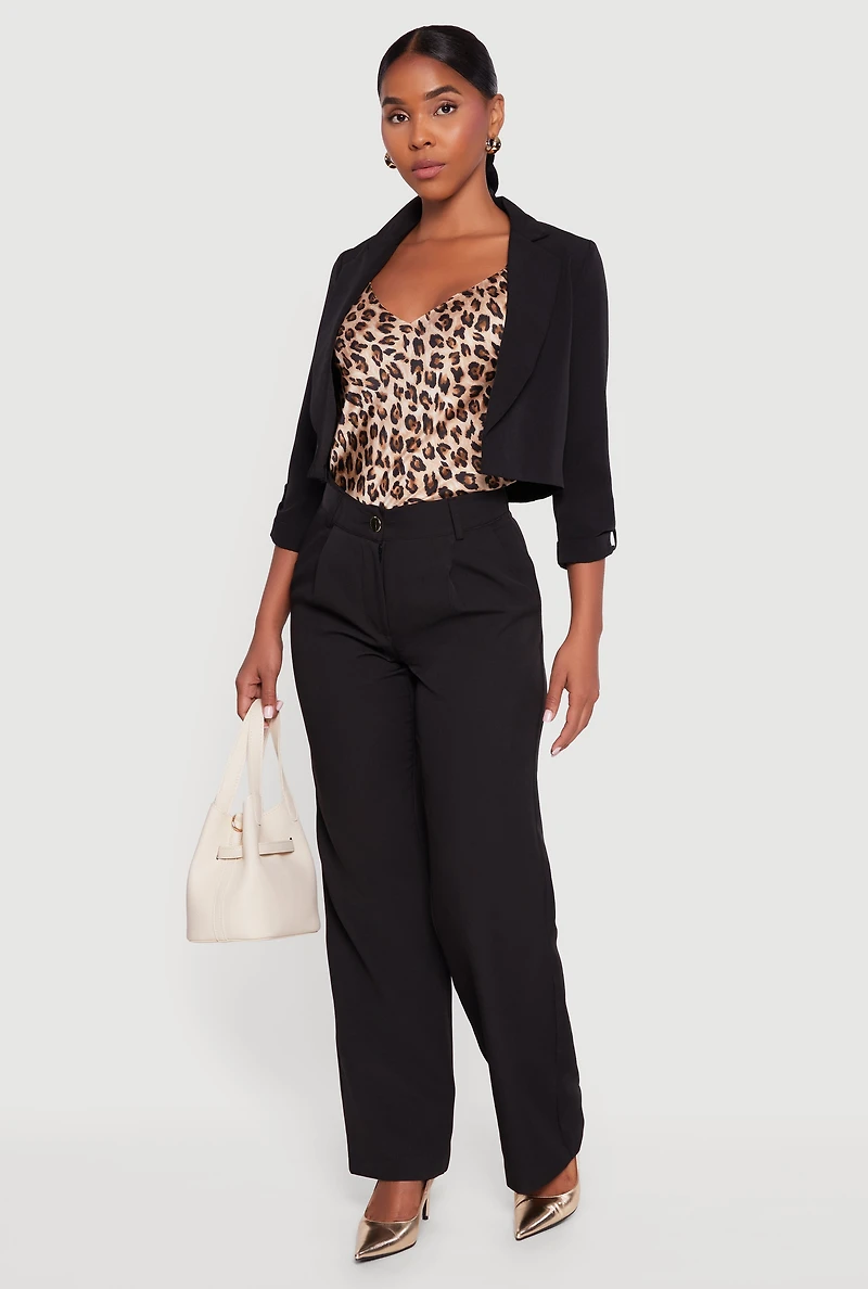 Womens Cropped Crepe Knit Tabbed Sleeve Blazer,