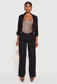 Womens Cropped Crepe Knit Tabbed Sleeve Blazer, Black, Size S