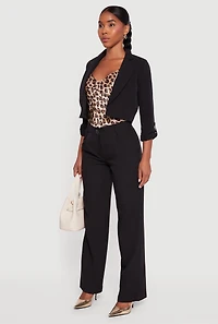 Womens Cropped Crepe Knit Tabbed Sleeve Blazer, Black, Size S