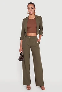 Womens Cropped Crepe Knit Tabbed Sleeve Blazer, Green, Size L