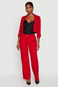 Womens Cropped Crepe Knit Tabbed Sleeve Blazer, Red, Size L