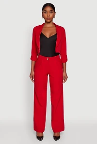 Womens Cropped Crepe Knit Tabbed Sleeve Blazer, Red, Size L