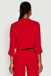 Womens Cropped Crepe Knit Tabbed Sleeve Blazer, Red, Size L