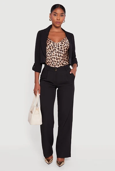 Womens Crepe Knit Pleated Wide Leg Dress Pants, Black,