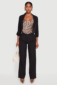 Womens Crepe Knit Pleated Wide Leg Dress Pants,