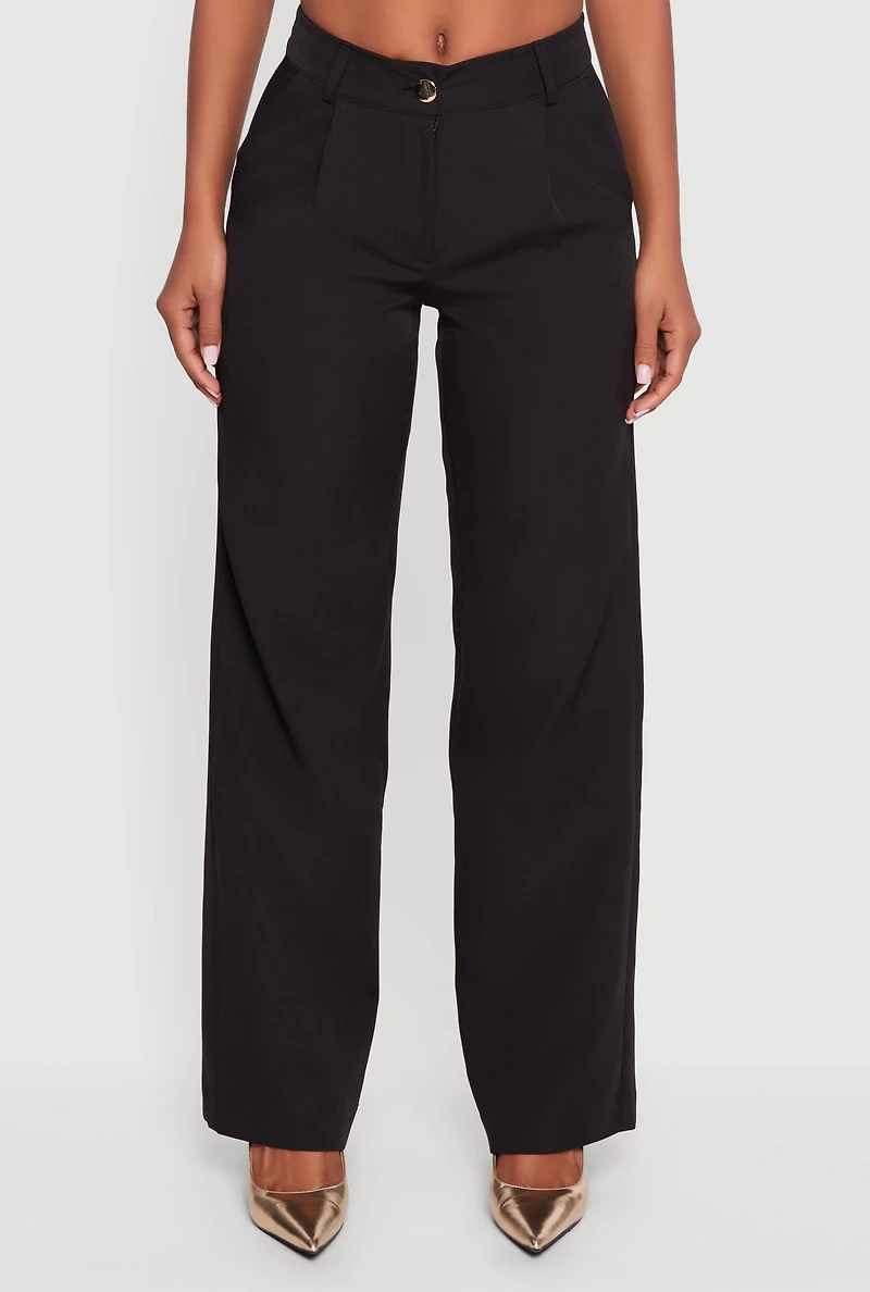 Womens Crepe Knit Pleated Wide Leg Dress Pants,