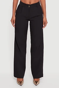 Womens Crepe Knit Pleated Wide Leg Dress Pants,