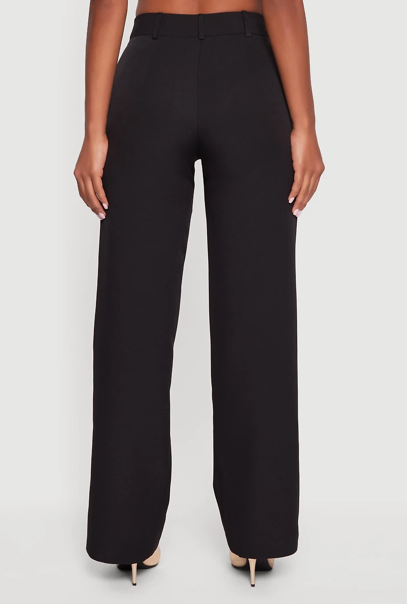 Womens Crepe Knit Pleated Wide Leg Dress Pants,