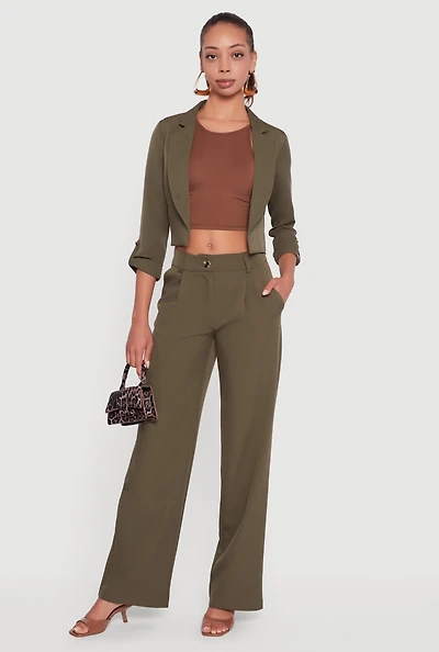 Womens Crepe Knit Pleated Wide Leg Dress Pants, S