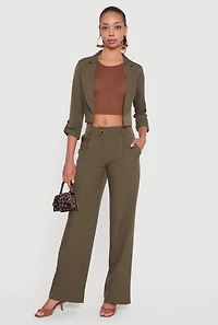 Crepe Knit Pleated Straight Leg Dress Pants