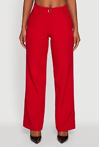 Womens Crepe Knit Pleated Wide Leg Dress Pants, Red, Size L