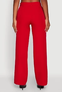 Womens Crepe Knit Pleated Wide Leg Dress Pants, Red, Size L