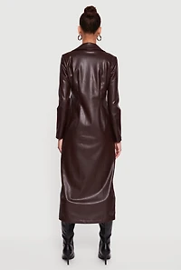 Faux Leather Open Front Coat