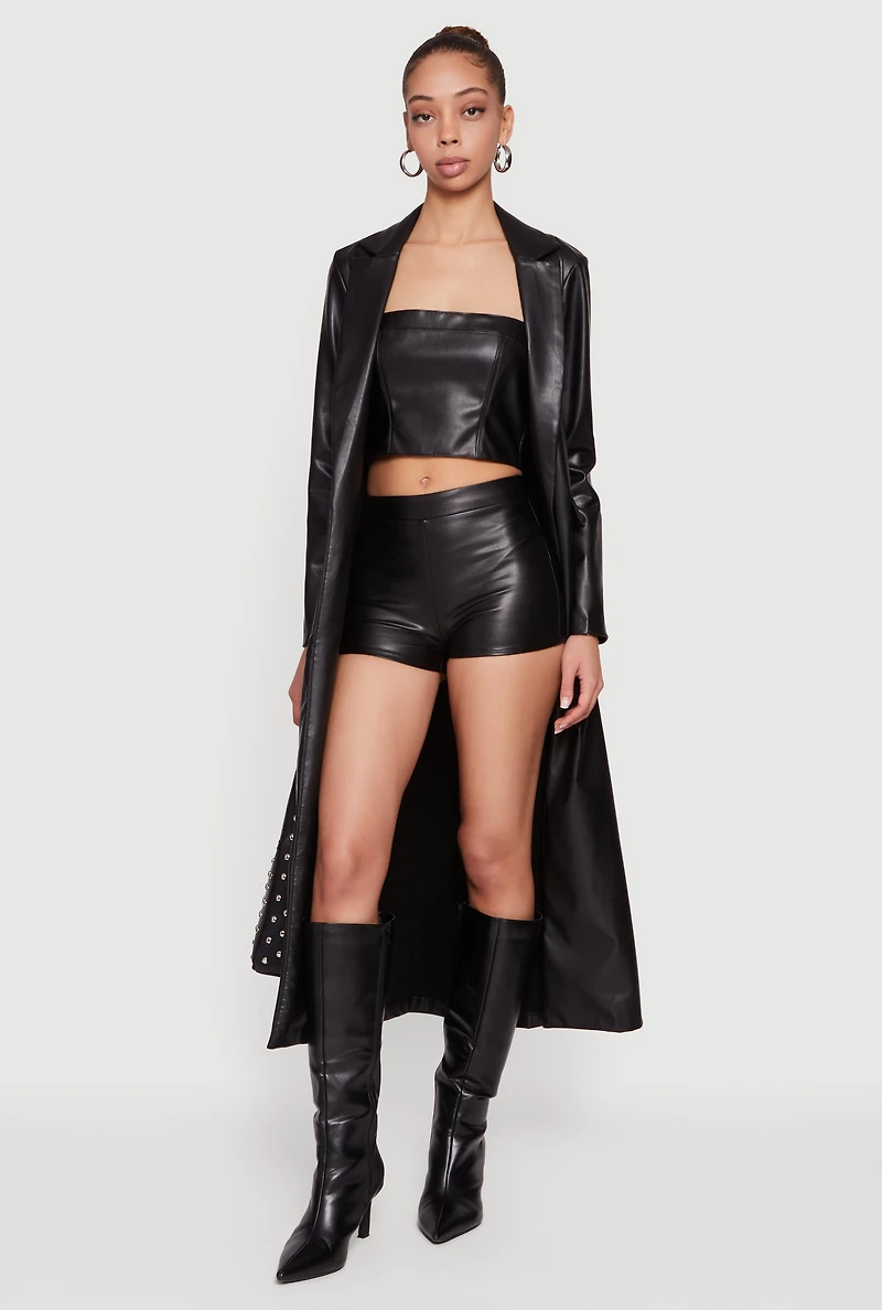 Faux Leather Mid Rise Micro Shorts