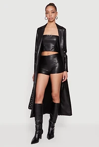 Faux Leather Mid Rise Micro Shorts
