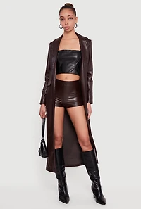 Faux Leather Mid Rise Micro Shorts