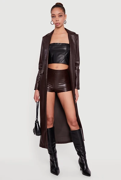 Faux Leather Mid Rise Micro Shorts