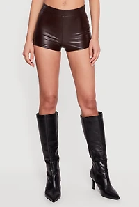 Faux Leather Mid Rise Micro Shorts