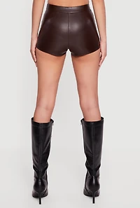 Faux Leather Mid Rise Micro Shorts