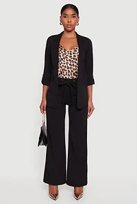 Womens Crepe Knit Drawstring Detail Wide Leg Pants,