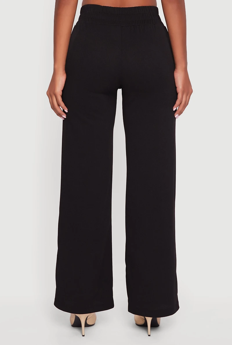 Womens Crepe Knit Drawstring Detail Wide Leg Pants,